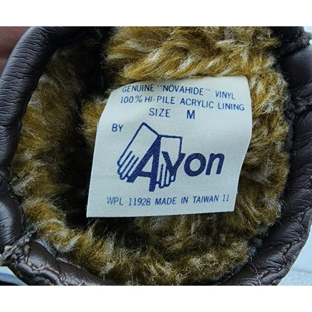 Vintage Avon Novahide Brown Faux‎ Leather Vinyl Gloves Acrylic Lined Size M